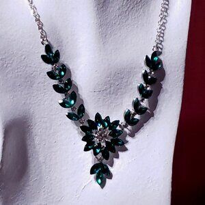 Emerald Green Rhinestone Necklace & Earrings